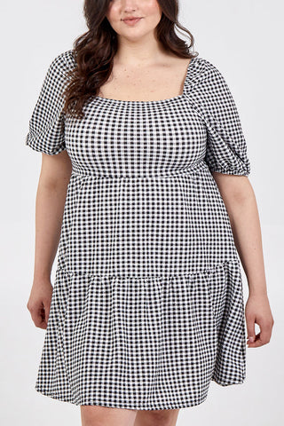 Curve Puff Sleeve Gingham Dress