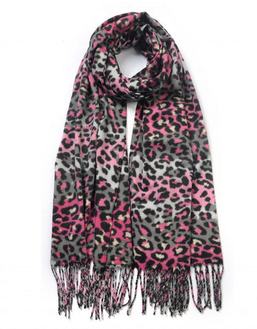 Tassel Hem Leopard Winter Scarf
