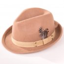 Small Natural Ladies Wool Felt Trilby With Feather Trim